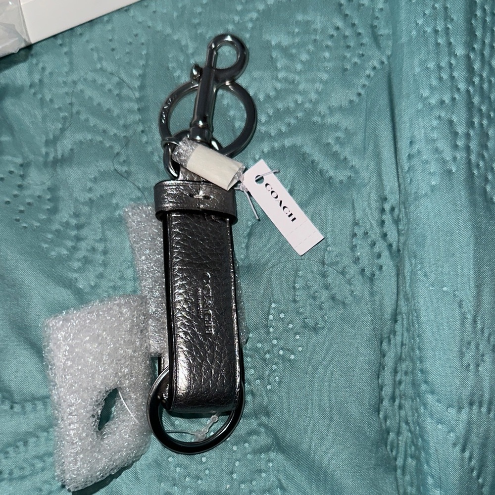 Coach Metallic silver  Leather Keychain